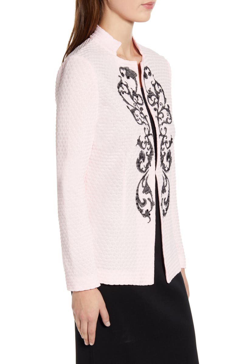 Ming Wang Embroidered Jacquard Knit Jacket, Alternate, color,