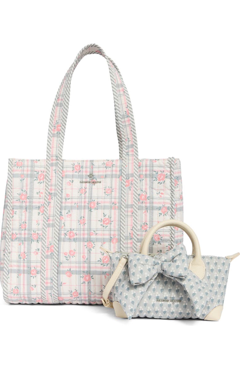 Nanette Lepore Floral Quilted Tote with Bear Charm & Crossbody Bag, Alternate, color, Dusky Pine Plaid Block Floral