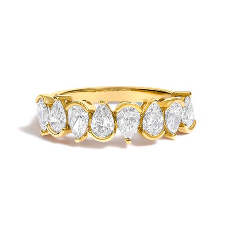 14K Gold 1 2/3 Cttw Lab Grown Pear Shaped Diamond Band Ring