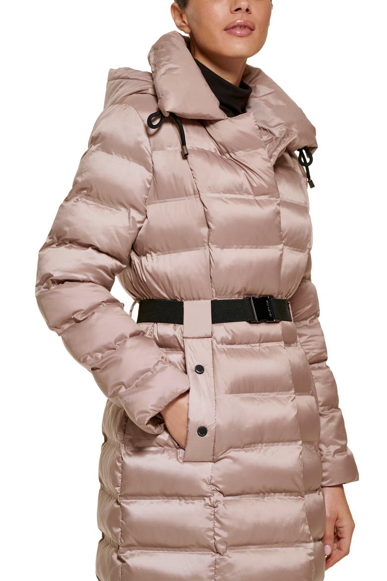 Cire Hooded Belted Puffer Jacket, Alternate, color, CHAMPAGNE