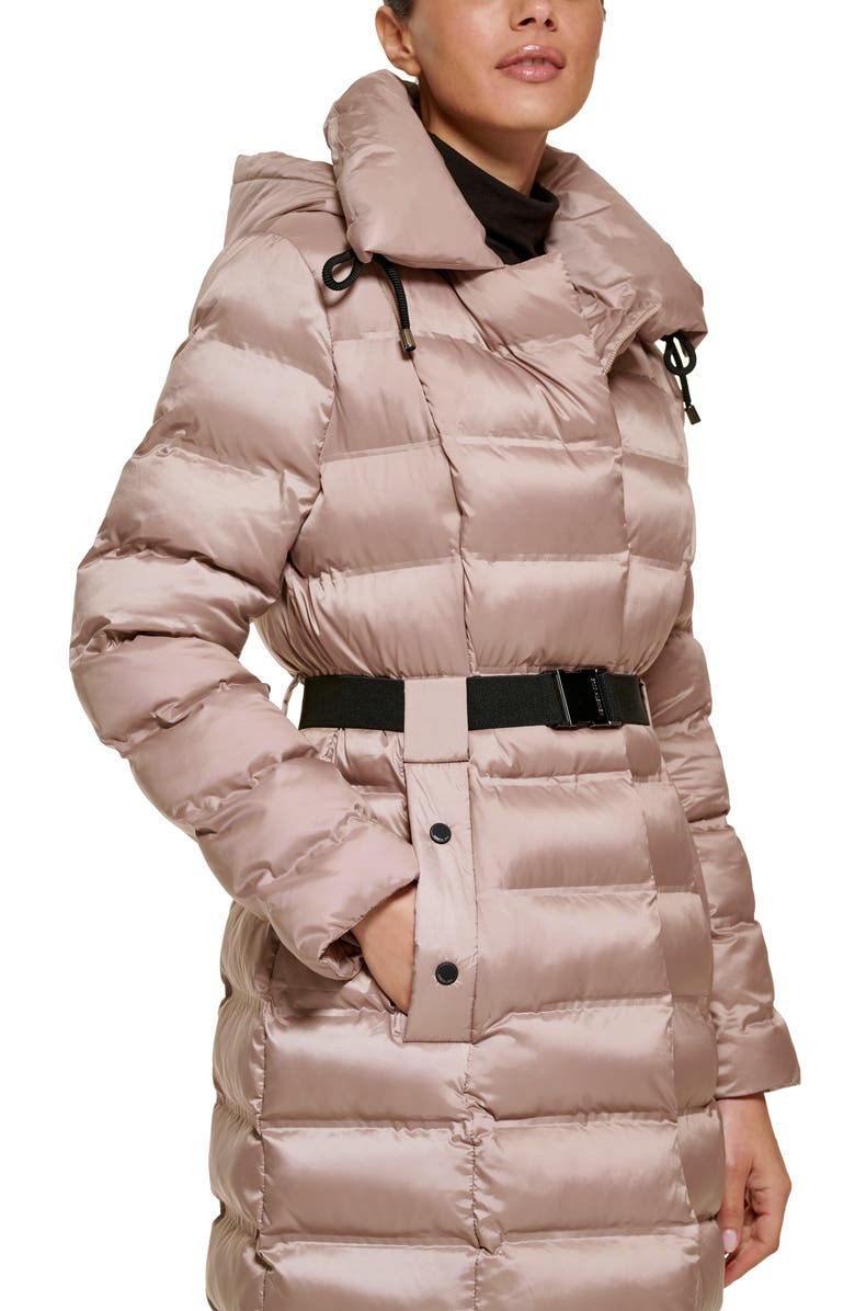 Kenneth Cole New York Cire Hooded Belted Puffer Jacket, Alternate, color, Champagne