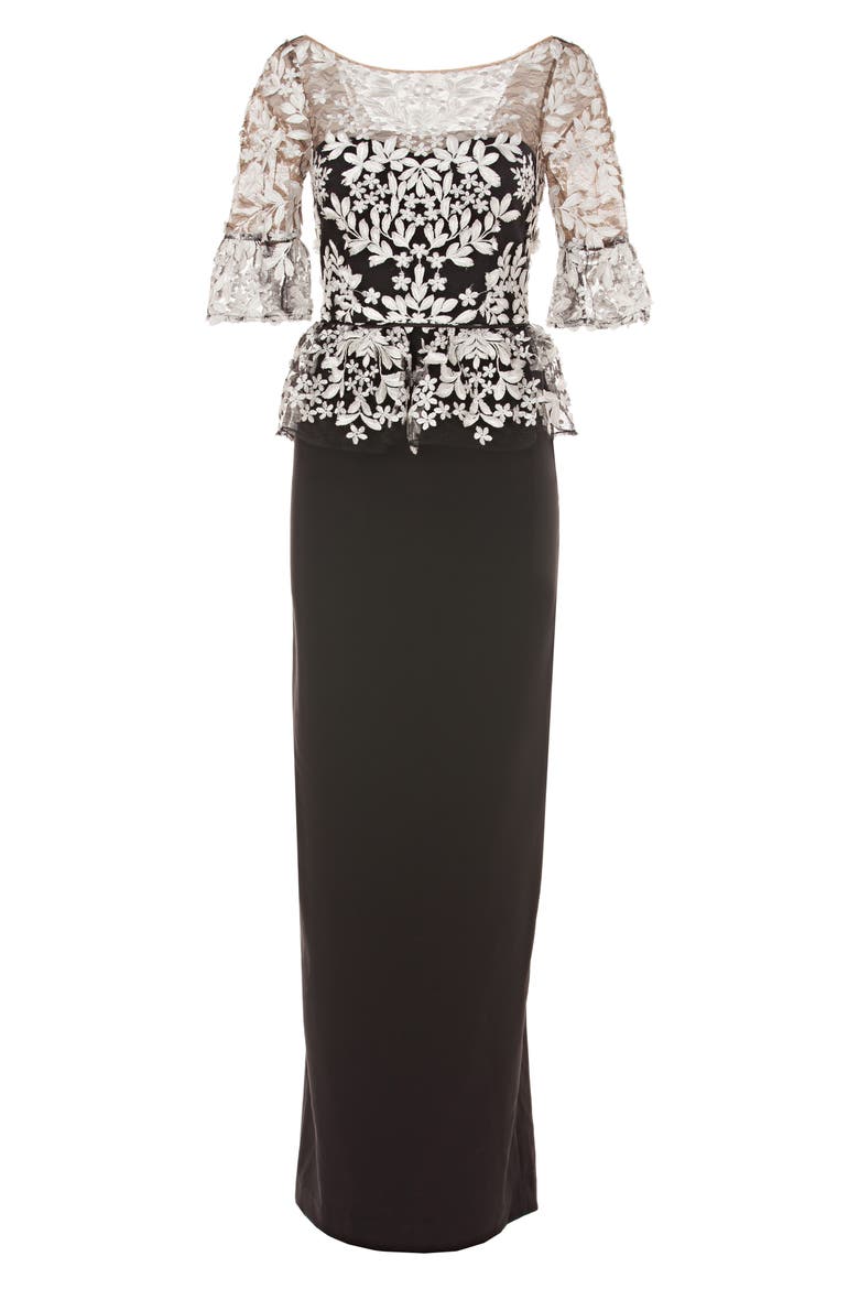 Embroidered Mock Two-Piece Gown, Alternate, color, IVORY/ BLACK
