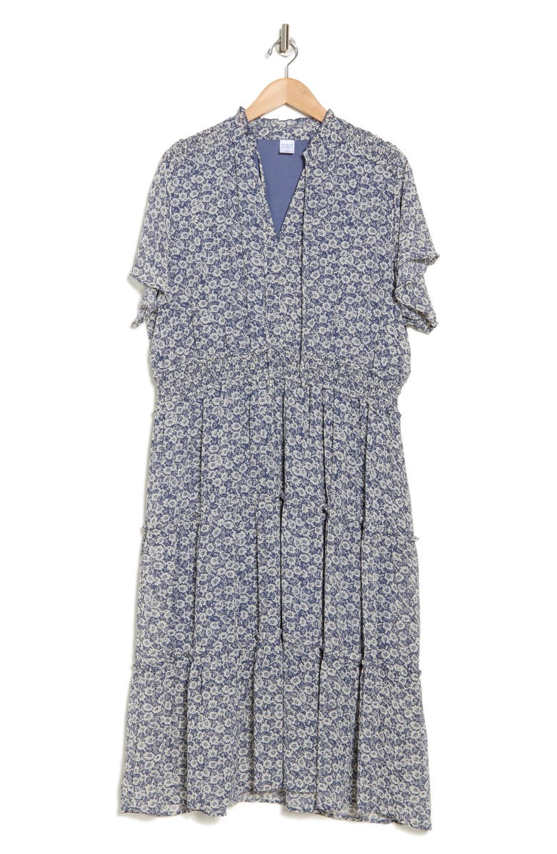 Melrose and Market Tiered Midi Dress, Alternate, color, Blue- Ivory Sketch Blossom