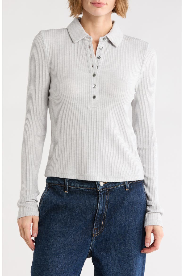 Eden Ribbed Polo Top, Main, color, HEATHER GREY