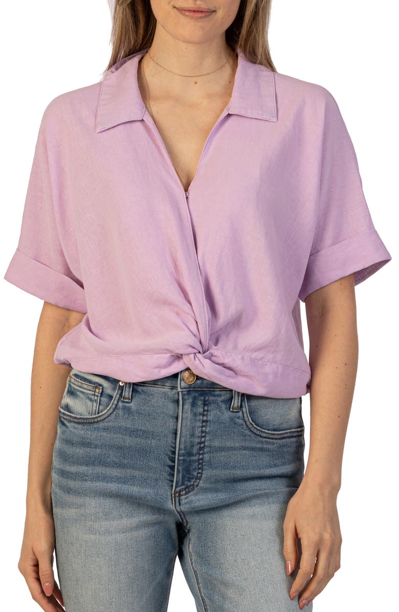 KUT from the Kloth Rebel Knot Front Linen Blend Top, Main, color,