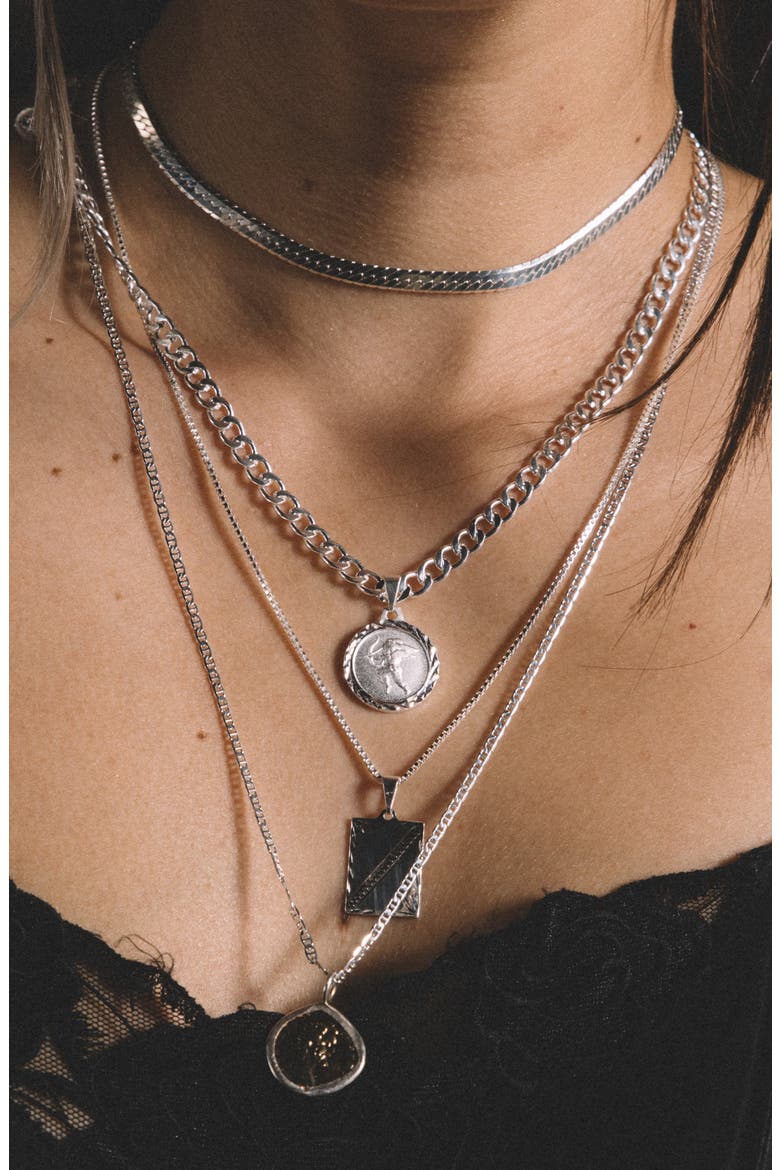 Sicily Herringbone Chain Choker, Alternate, color, SILVER
