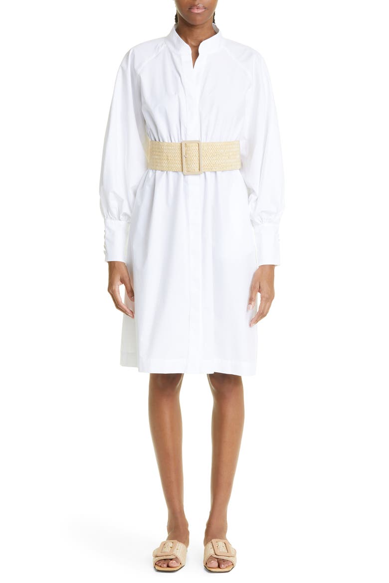 Long Sleeve Cotton Poplin Shirtdress, Main, color, 01- WHITE