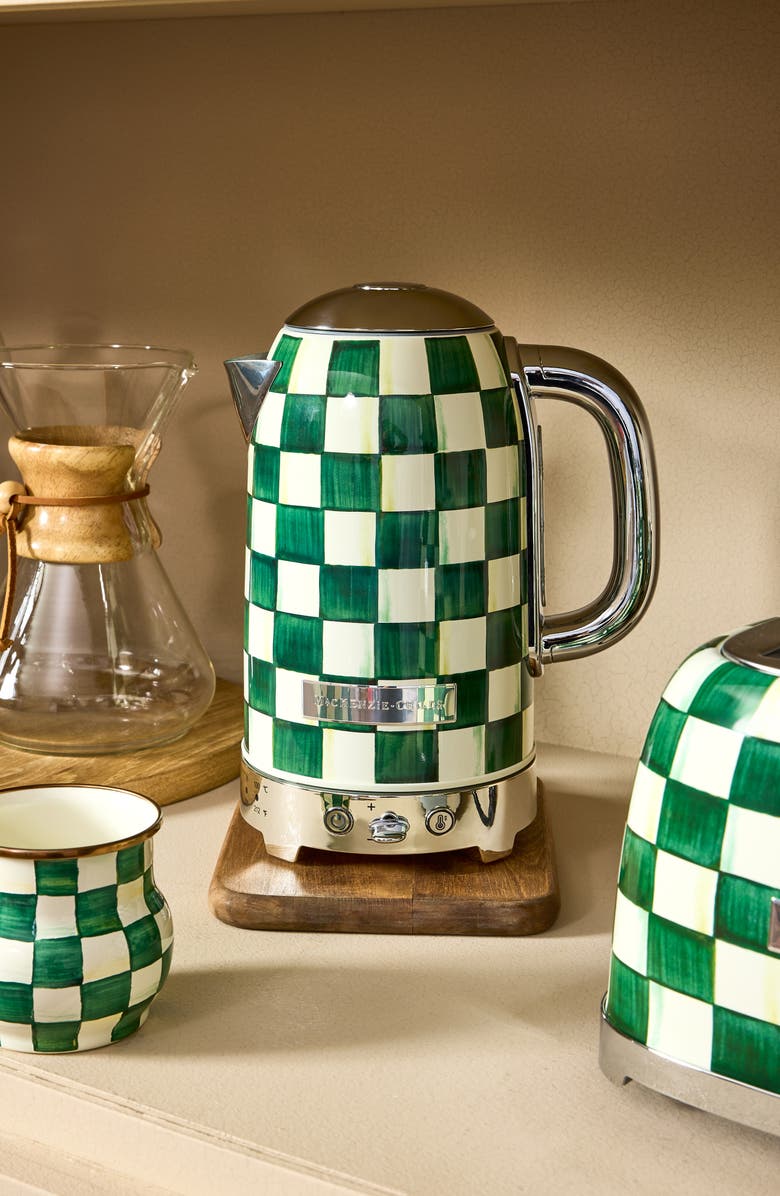 MACKENZIE CHILDS Emerald Check Electric Kettle, Alternate, color, Emerald