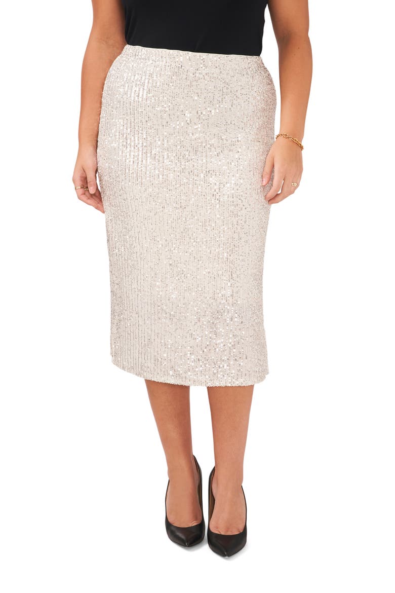Sequin Slit Hem Midi Skirt, Main, color, SILVER