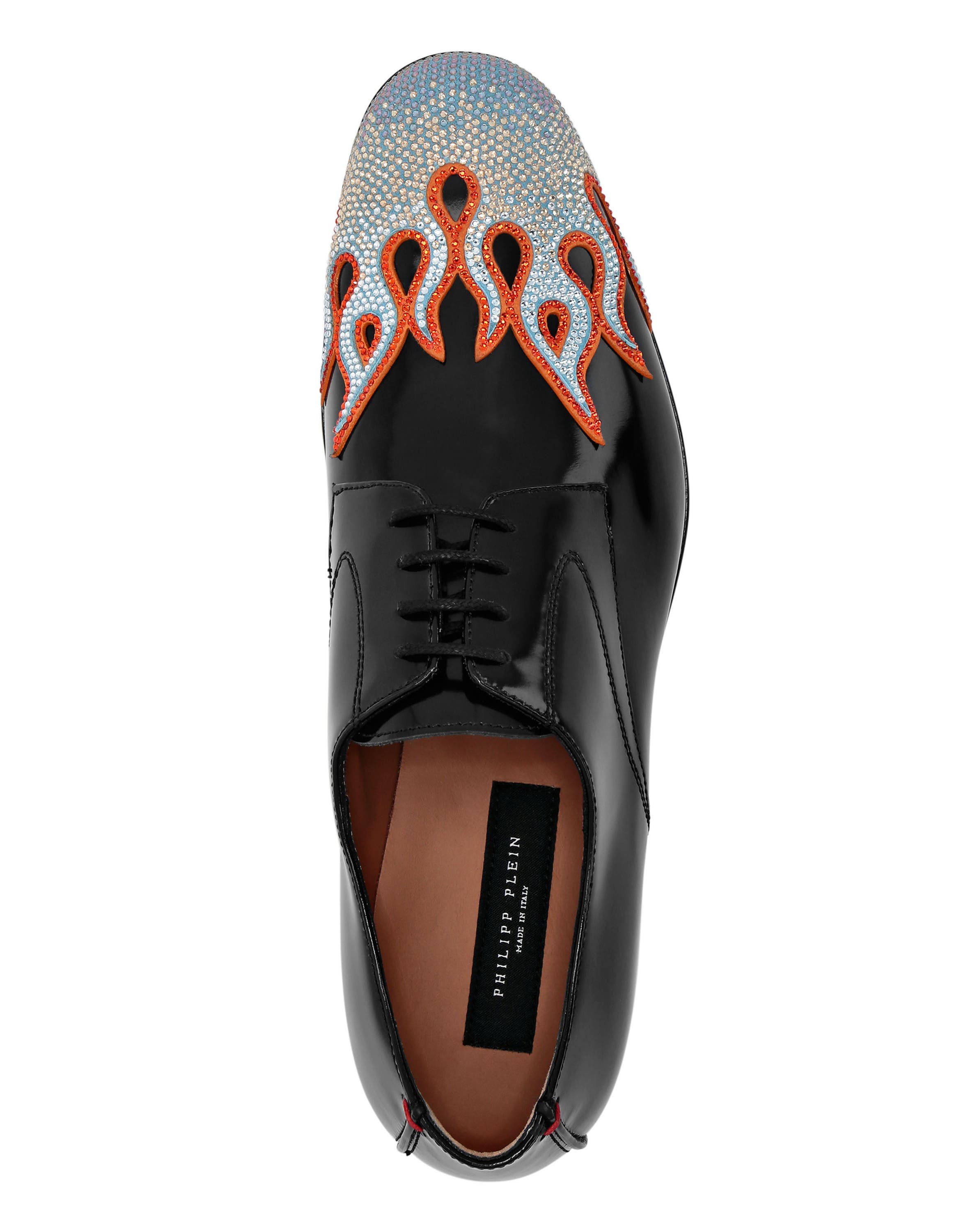 Lace Up Shoes Strass Flame Men, Alternate, color, black/orange