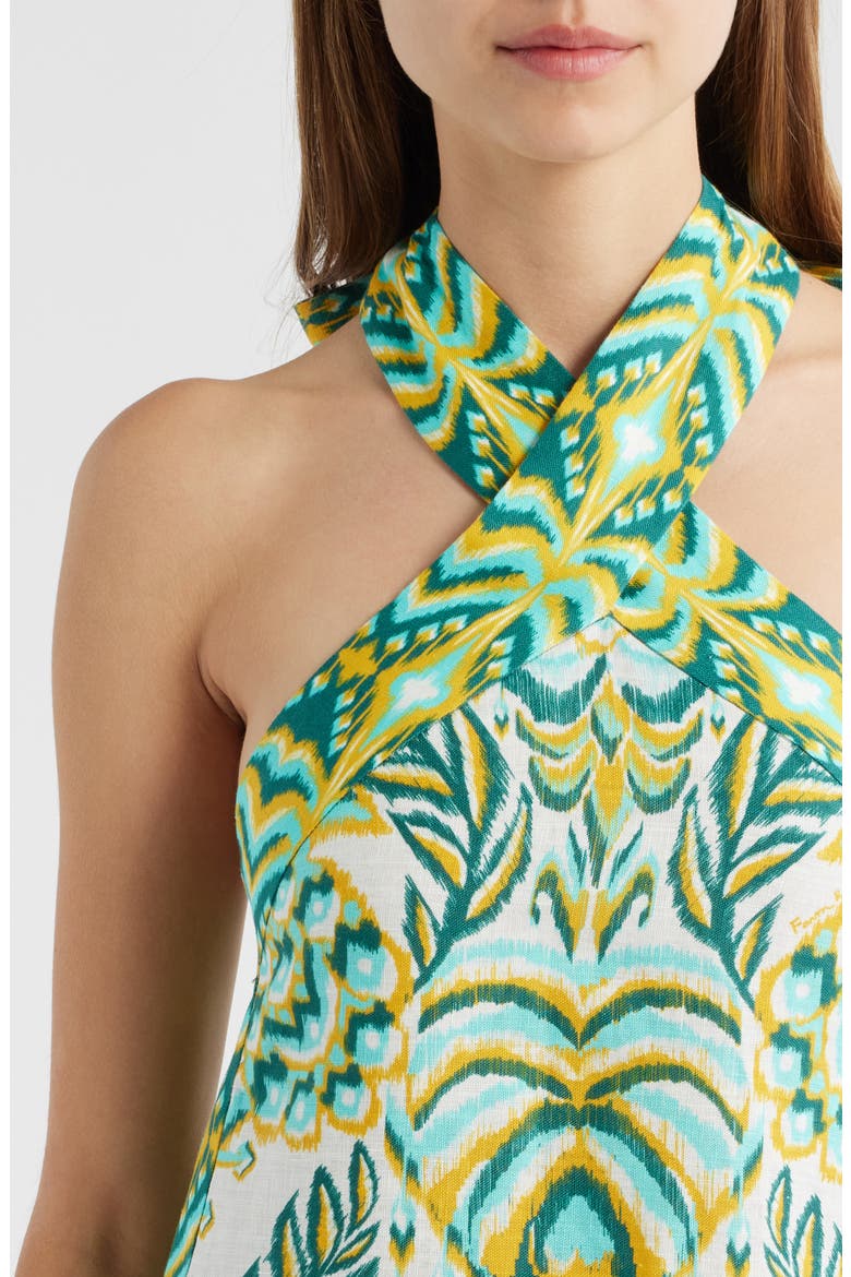 Tropical Tapestry Halter Linen Maxi Sundress, Alternate, color, OFF-WHITE