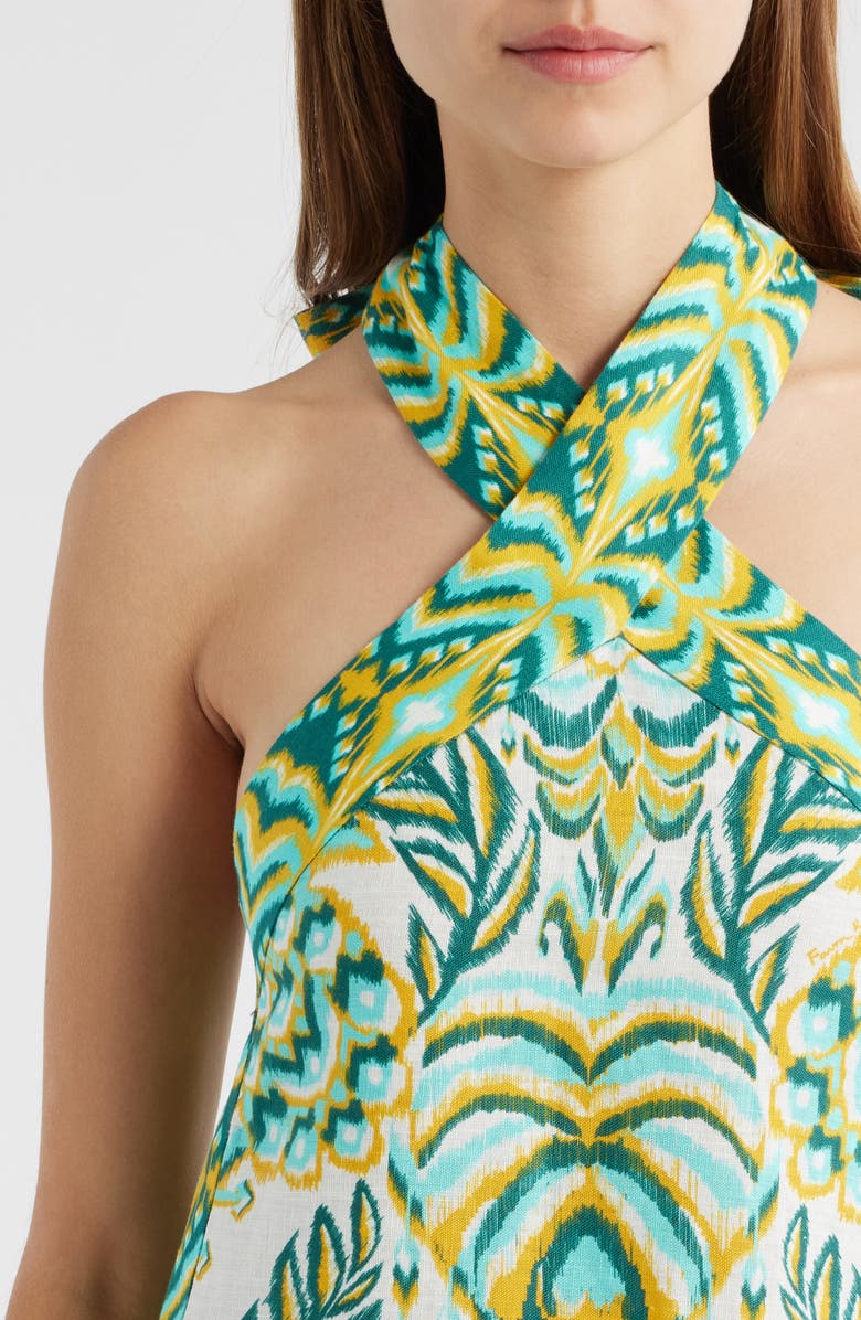 FARM Rio Tropical Tapestry Halter Linen Maxi Sundress, Alternate, color, Off-White