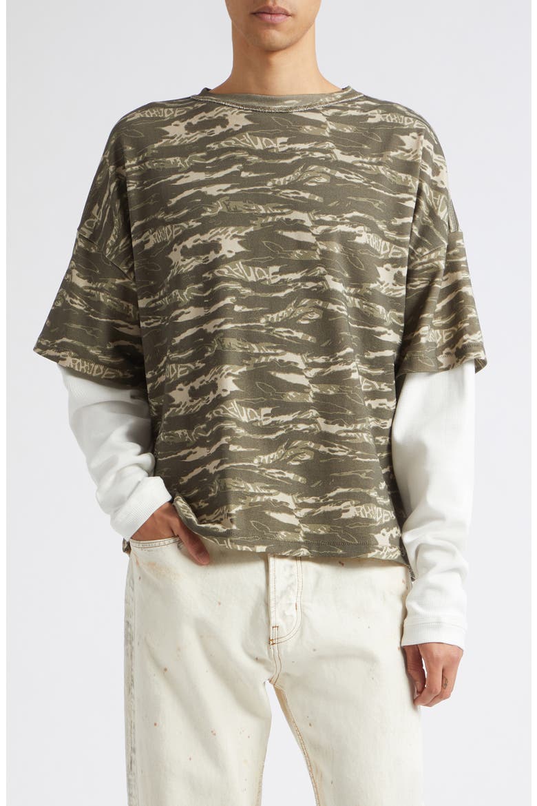Tiger Camo Double Layer T-shirt, Main, color, CAMO/ WHITE