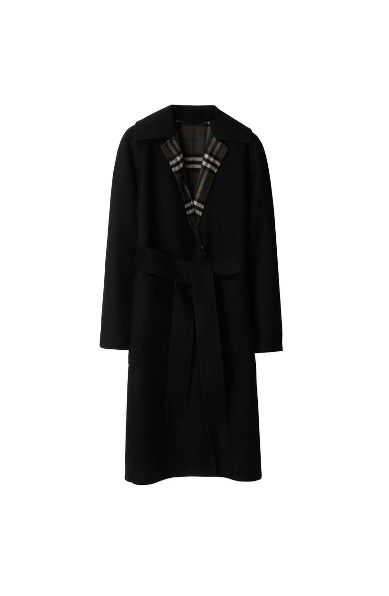 Burberry Reversible Wool Wrap Coat, Alternate, color, Black