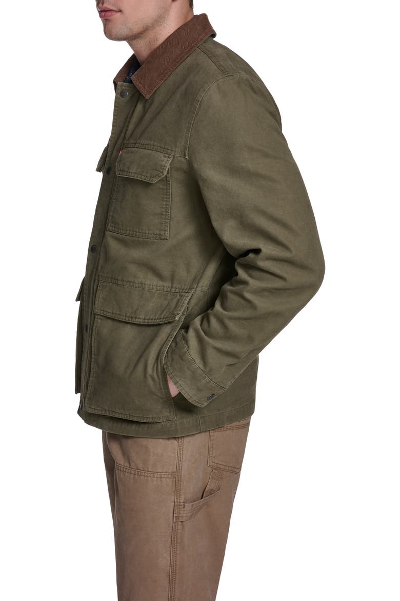 Corduroy Collar Cotton Canvas Jacket, Alternate, color, OLIVE TREE