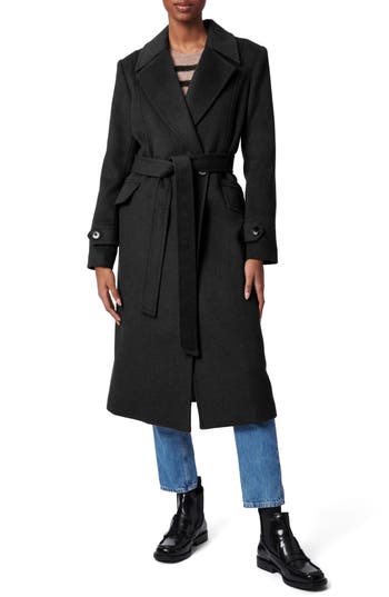 Bernardo Double Breasted Belted Coat In Black