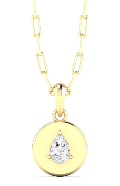 Pear Disc Lab Diamond Pendant in 14K