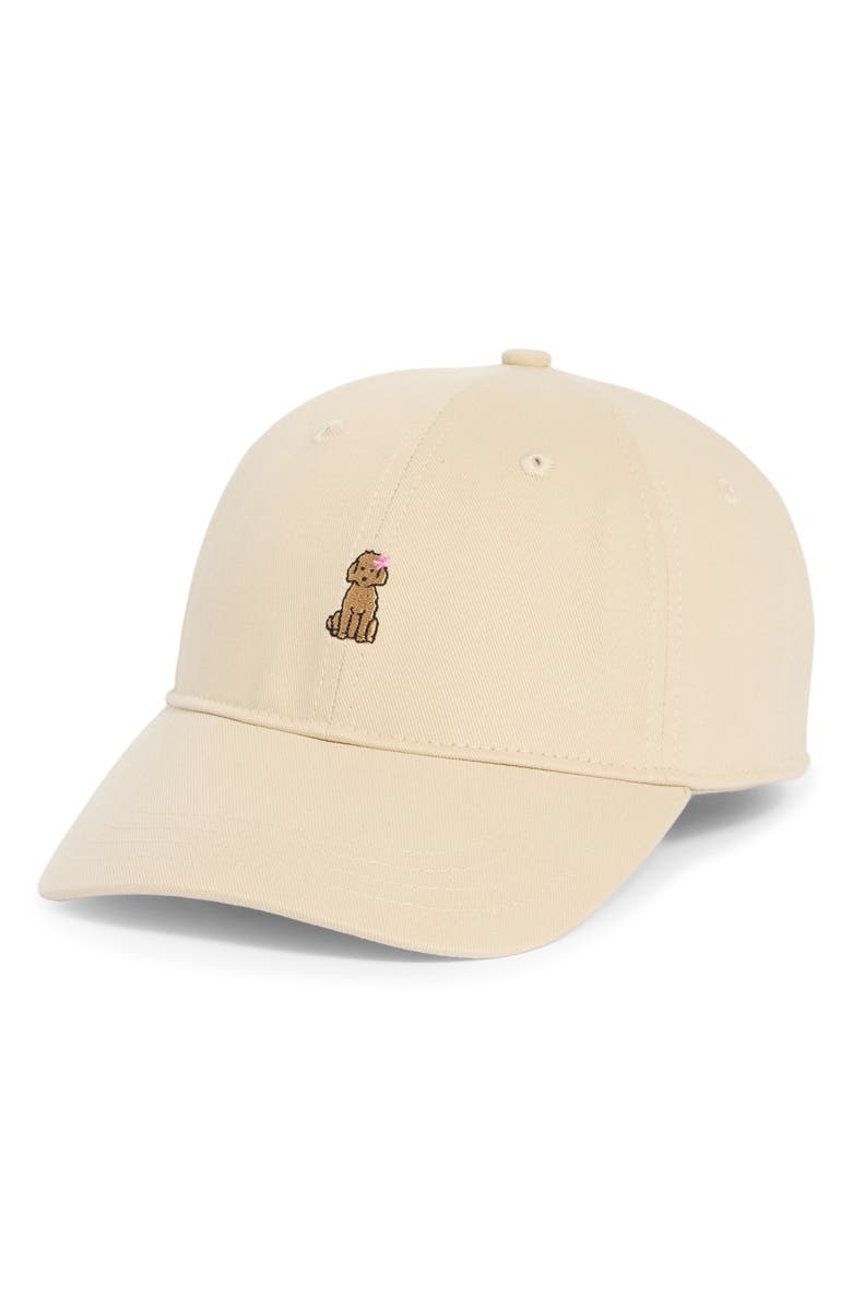 FRASIER STERLING Embroidered Island Pup Canvas Adjustable Baseball Cap, Main, color, Khaki