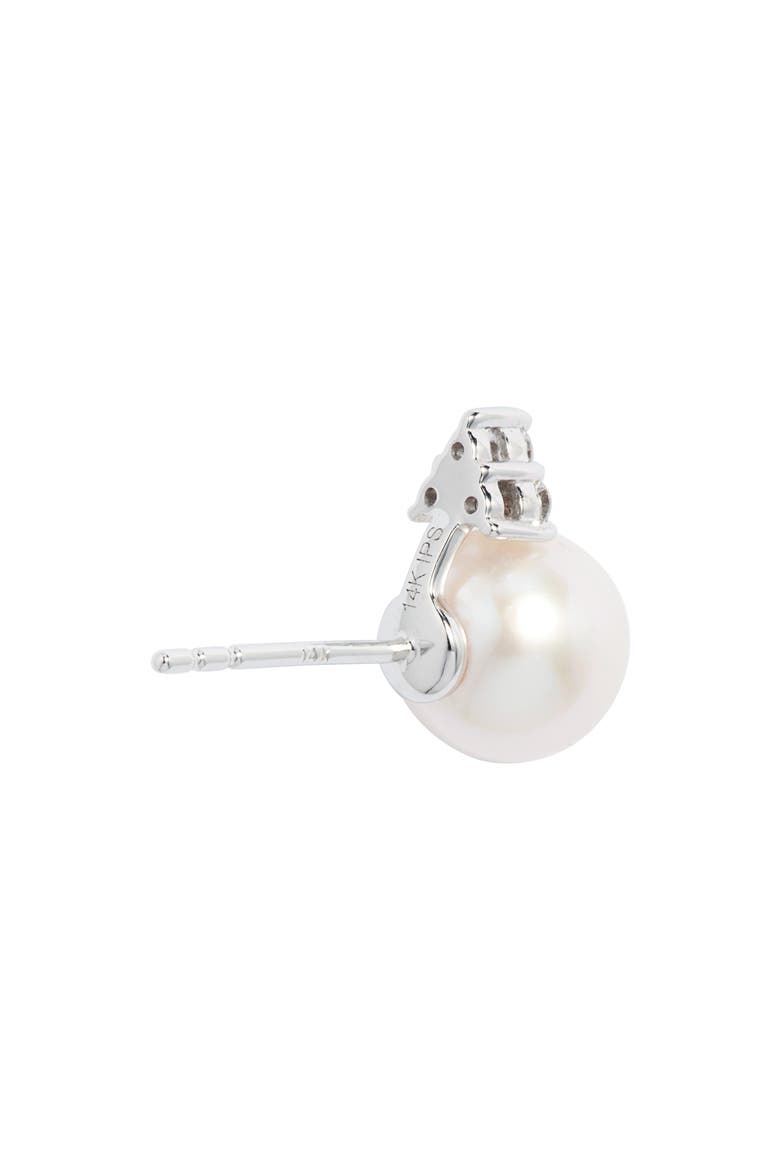 Diamond & Akoya Pearl Stud Earrings, Alternate, color, WHITE- 14K WHITE GOLD