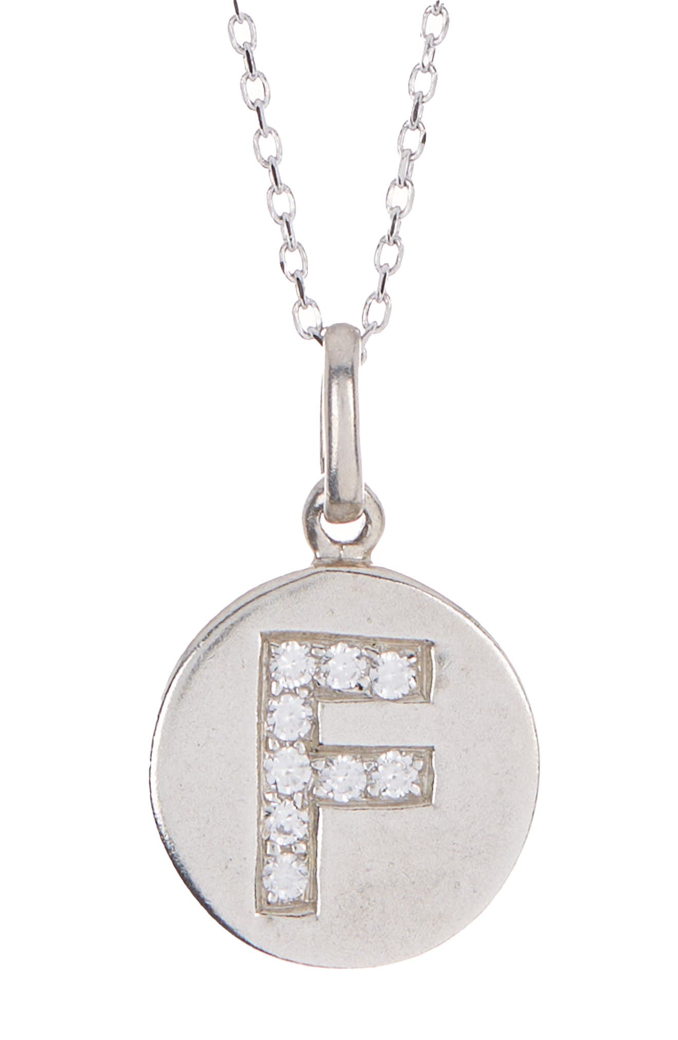 Anzie Sterling Silver Pave White Topaz Initial Round Pendant Necklace