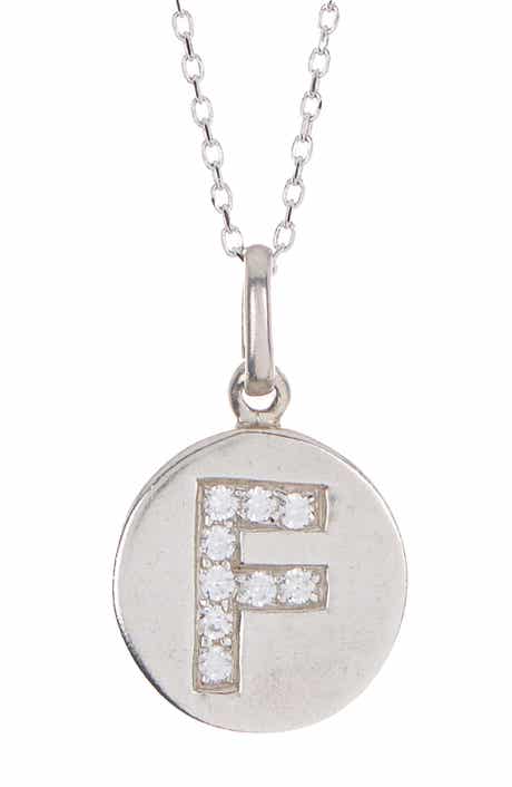 Anzie Sterling Silver Pave White Topaz Initial Round Pendant Necklace