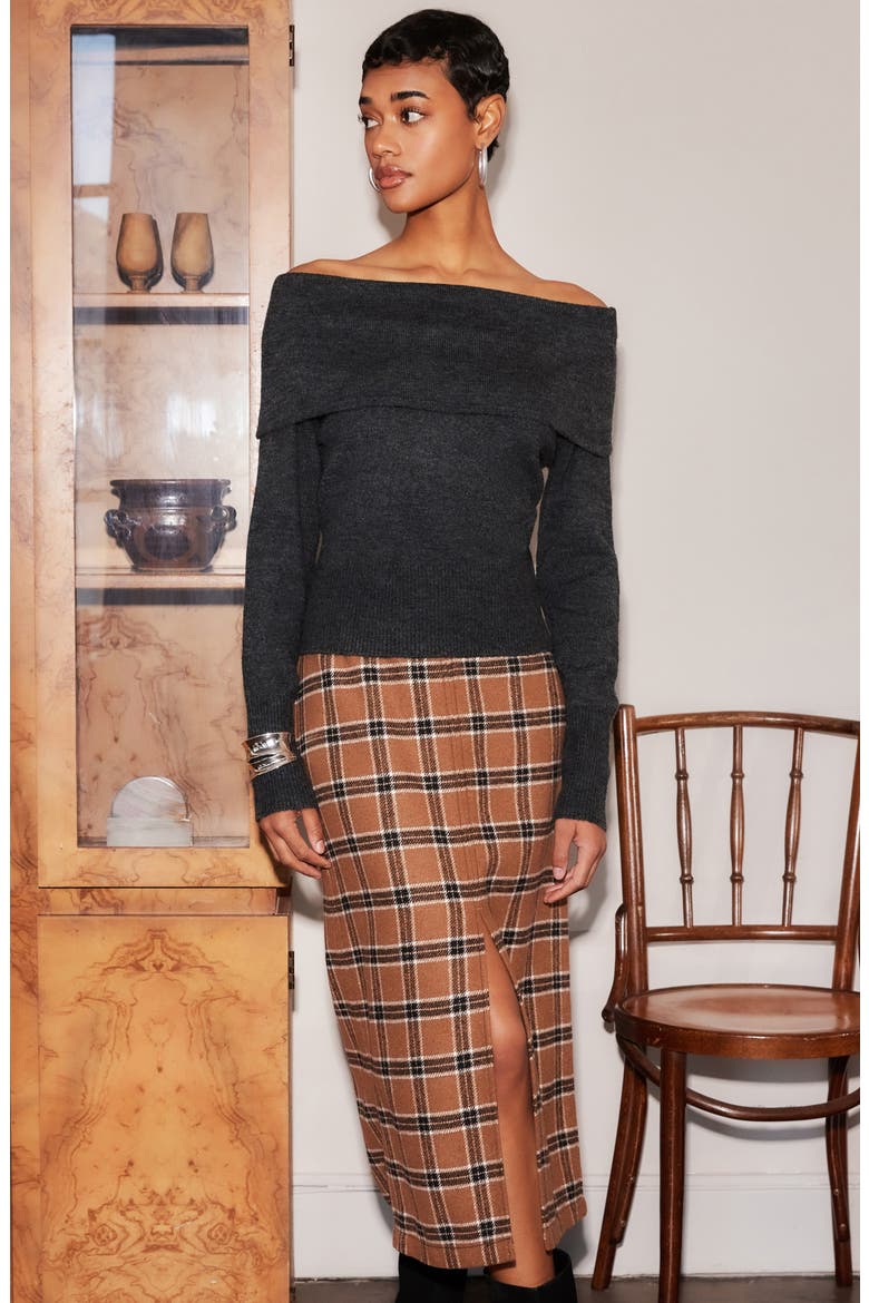 Monique Off the Shoulder Foldover Rib Sweater, Alternate, color, CHARCOAL