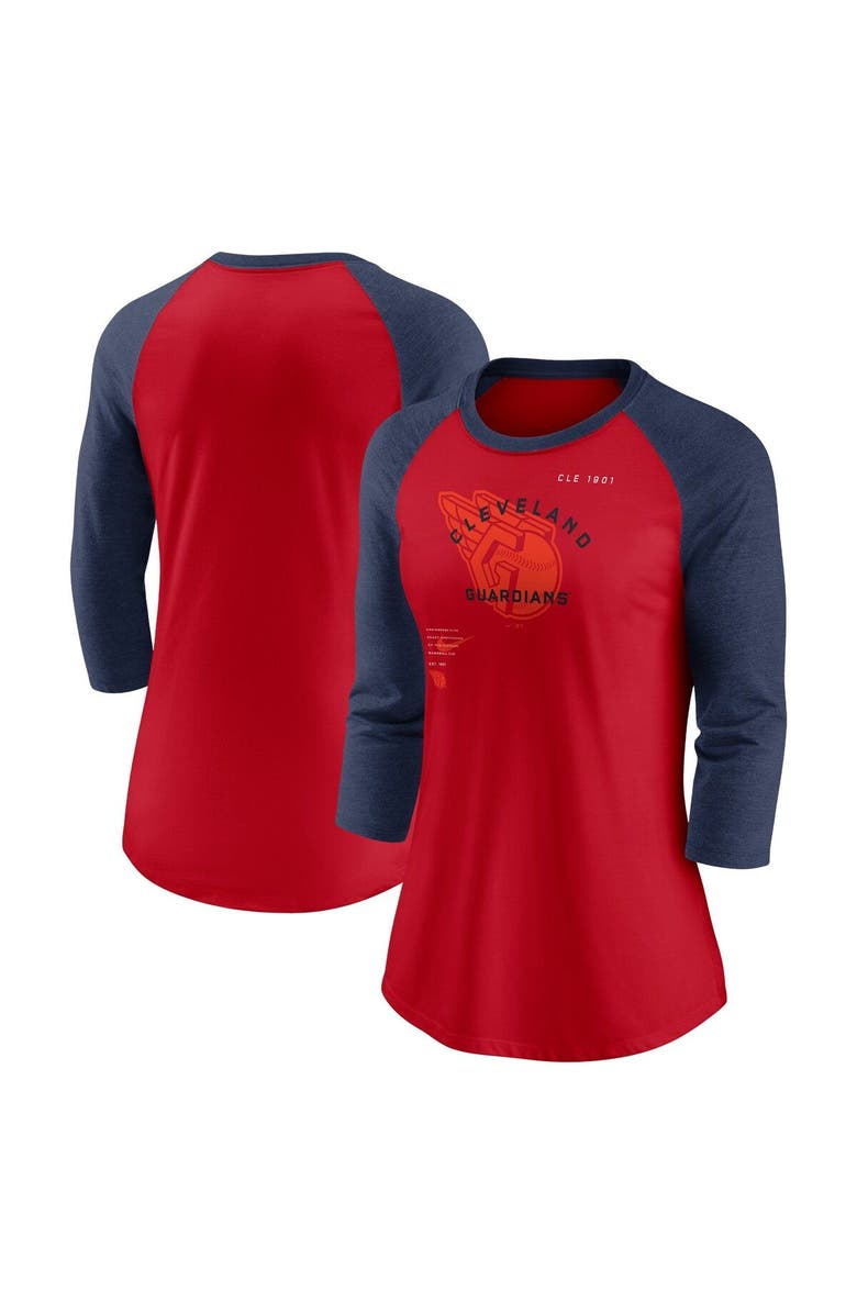 Nike Women's Nike Red/Navy Cleveland Guardians Next Up Tri-Blend Raglan 3/4-Sleeve T-Shirt, Main, color, Red