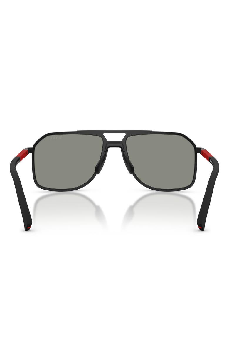 Prada Linea Rossa 56mm Pilot Sunglasses, Alternate, color, Matte Black / Grey Blue/ Red