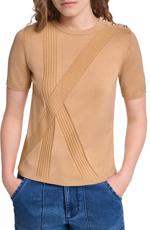 K Short Sleeve Sweater with Shoulder Buttons