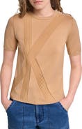 KARL LAGERFELD PARIS K Short Sleeve Sweater with Shoulder Buttons
