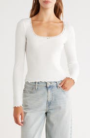 Abound Long Sleeve Square Neck Pointelle Top