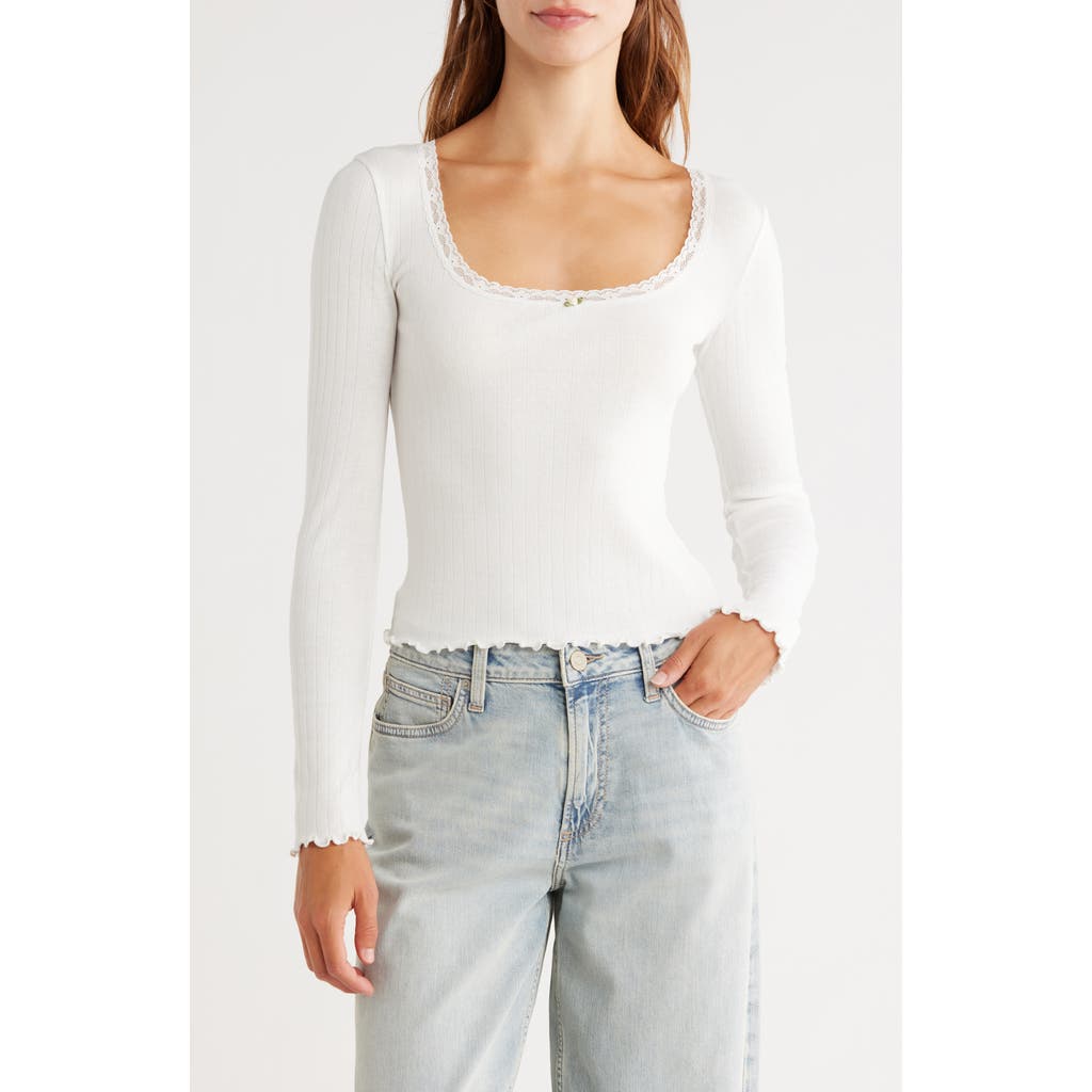 Abound Long Sleeve Square Neck Pointelle Top In White