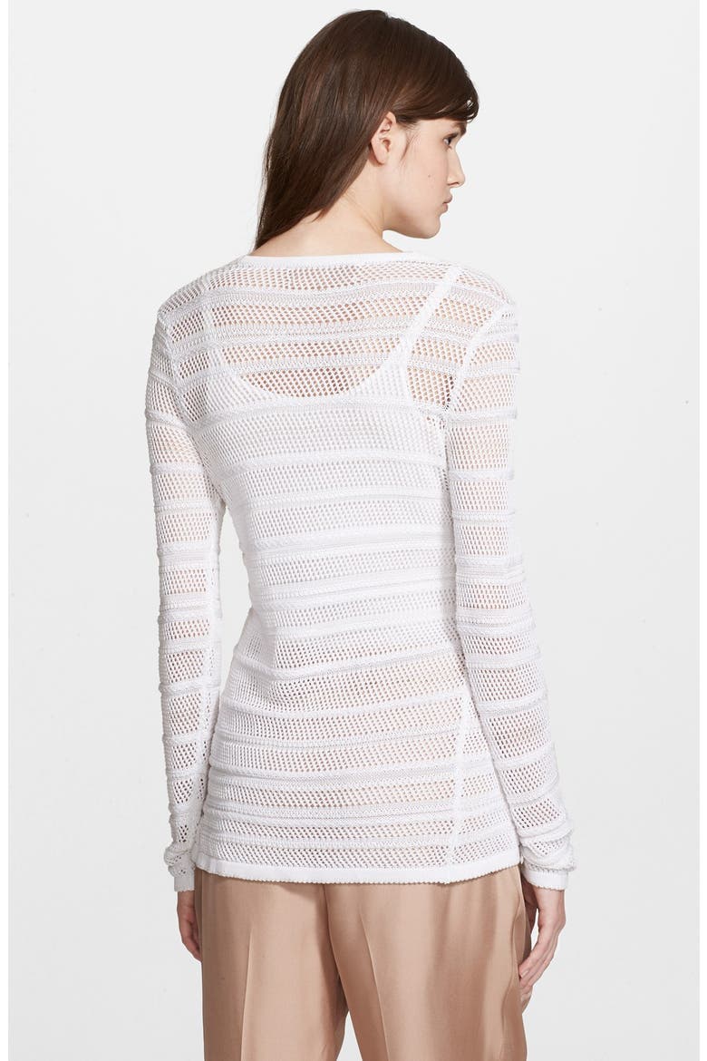 'Cassie' Open Stitch V-Neck Sweater, Alternate, color, WHITE
