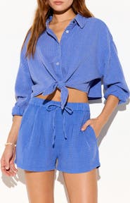 Spiritual Gangster Inner Gaze Willow Crop Cotton Gauze Button-Up Shirt