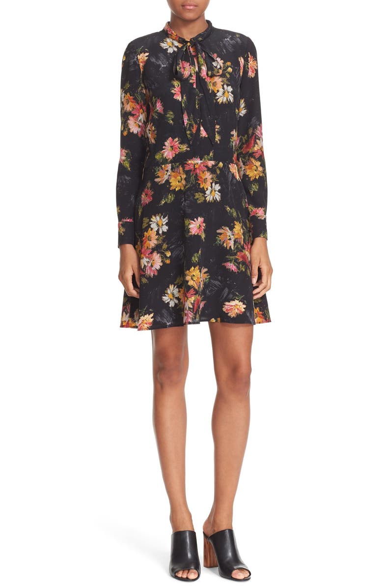 The Kooples Floral Print Silk Dress, Main, color, 