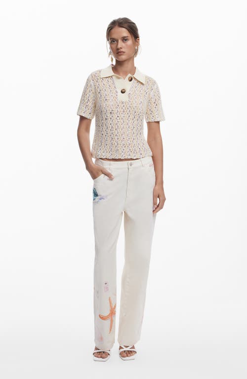 Desigual Stripe Open Stitch Cover-up Polo In White