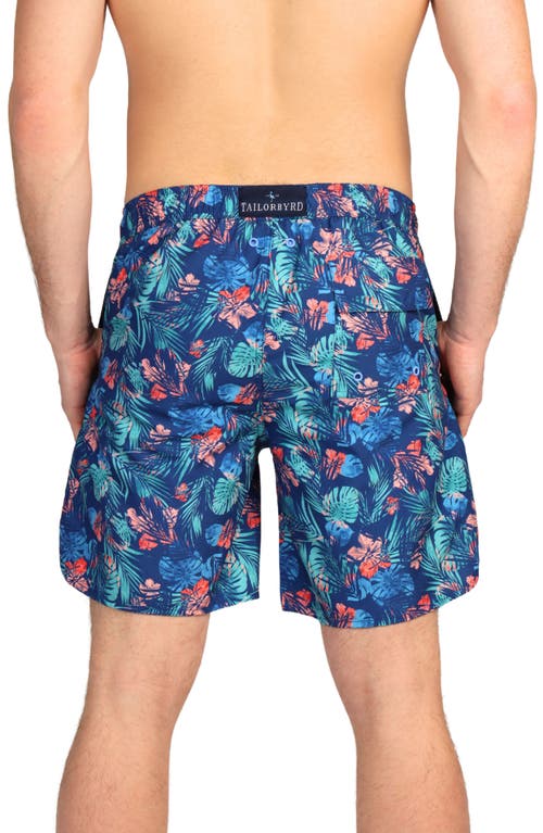 Tailorbyrd Tropical Print Swim Trunks In Navy