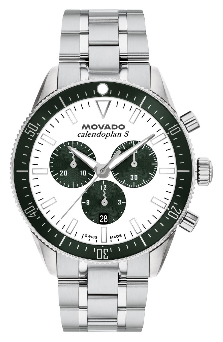 Movado Calendoplan Chronograph Bracelet Watch, 42mm, Main, color, White
