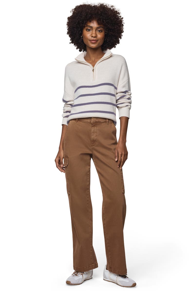 Splendid Georgie Stripe Oversize Quarter Zip Sweater, Alternate, color, Pale Oak/ Eggplant