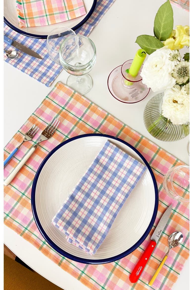 Handwoven Colorful Plaid Cotton Napkins, Set of 4, Alternate, color, Blue