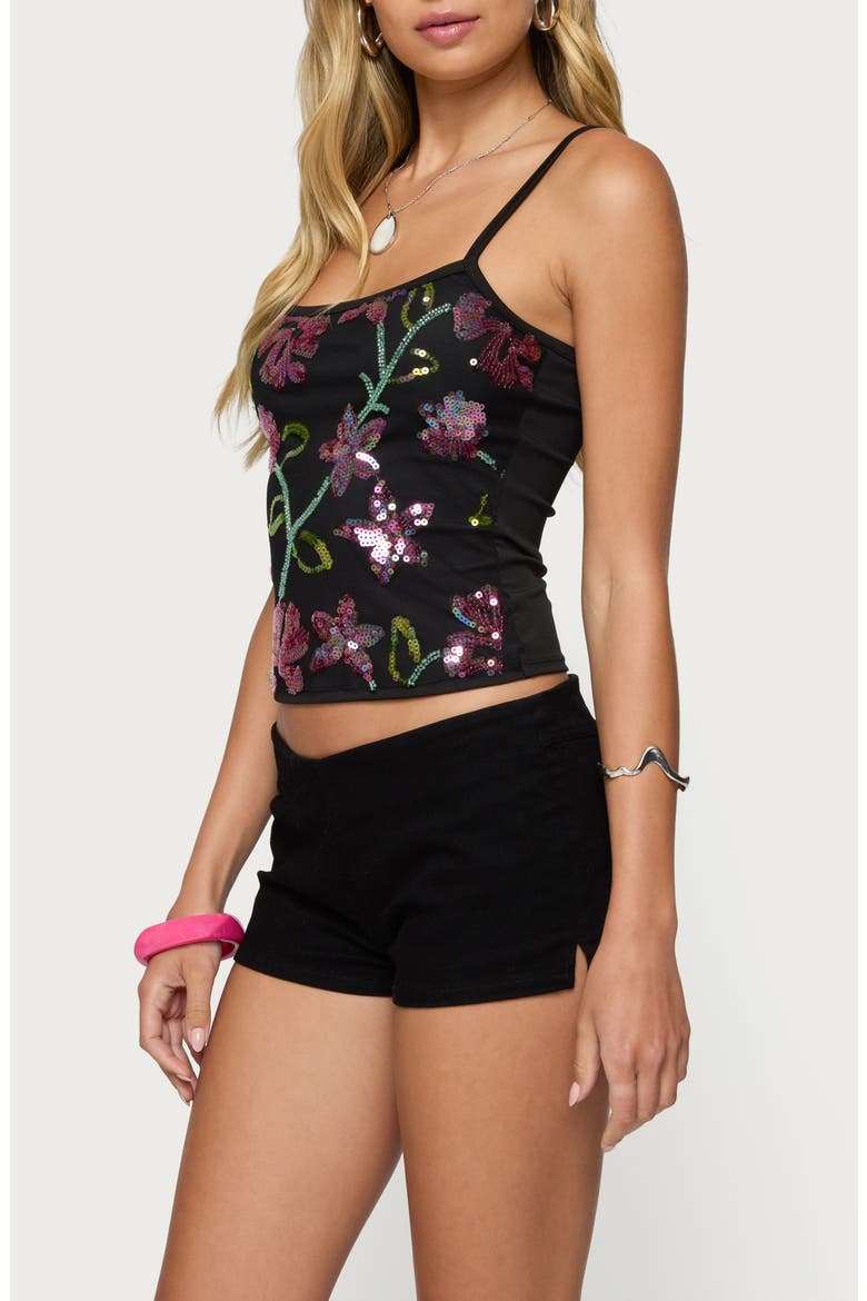Sequin Beaded Floral Camisole, Alternate, color, BLACK