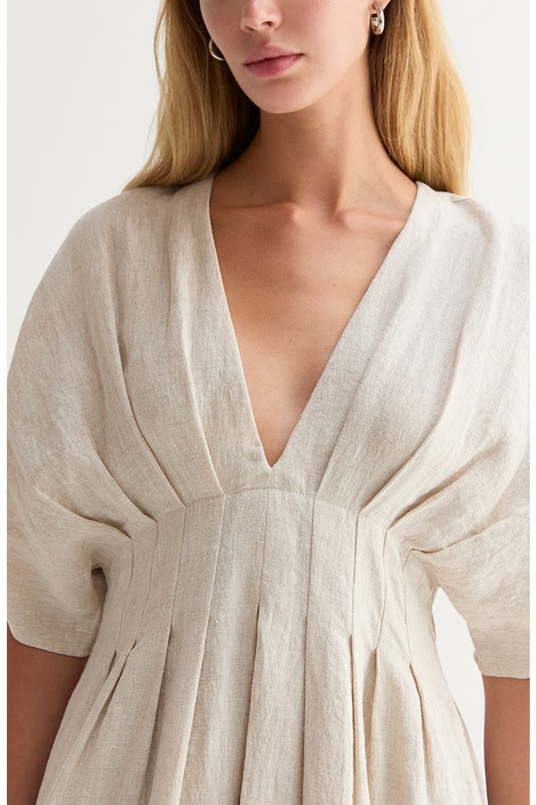 Pleated Linen Midi Dress, Alternate, color, Oatmeal