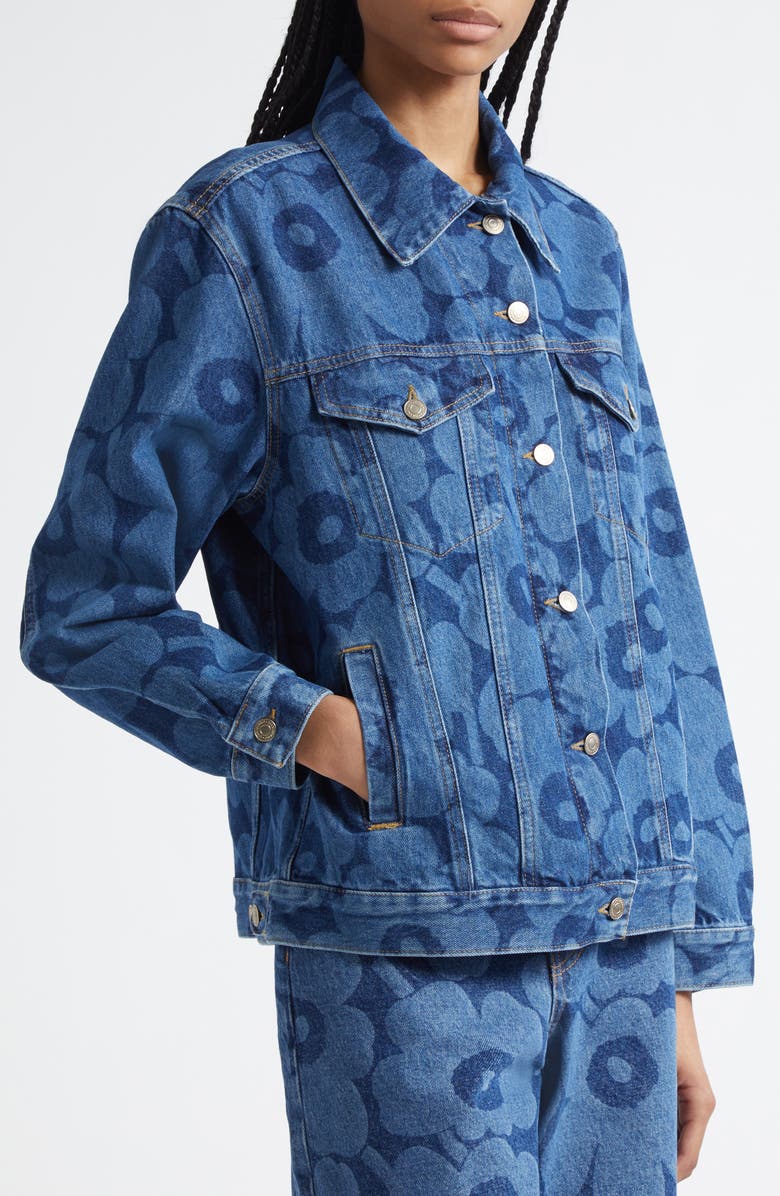 Marimekko Maridenim Murros Unikko Denim Trucker Jacket, Alternate, color, Mid Indigo