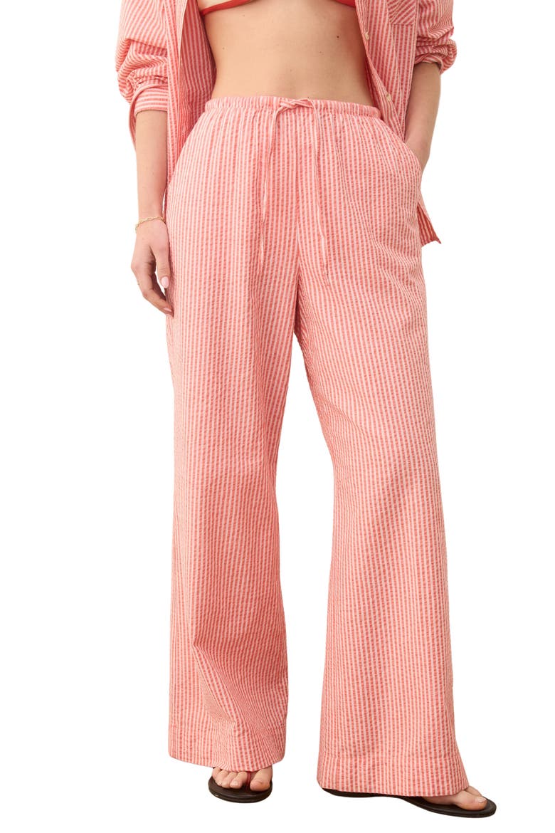 Seersucker Wide Leg Pants, Main, color, HIBISCUS/ SAND STRIPE