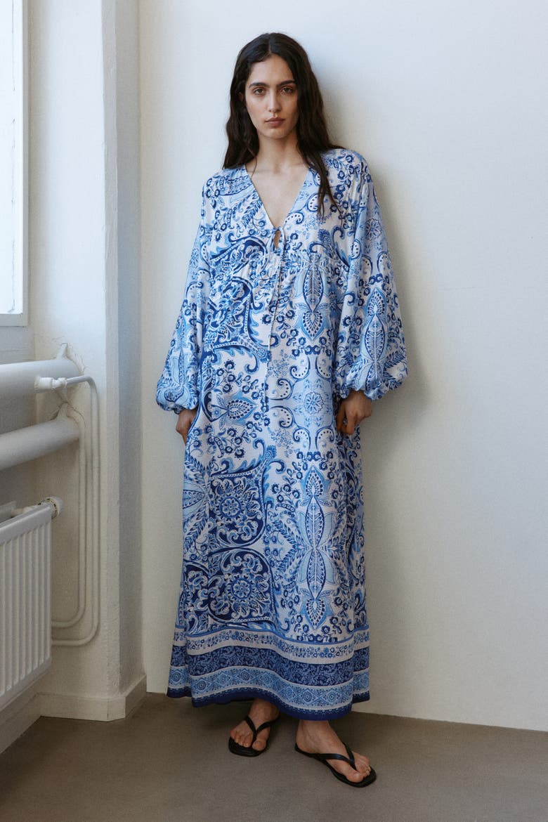 Balloon-sleeved Tunic Dress, Alternate, color, Blue/paisley