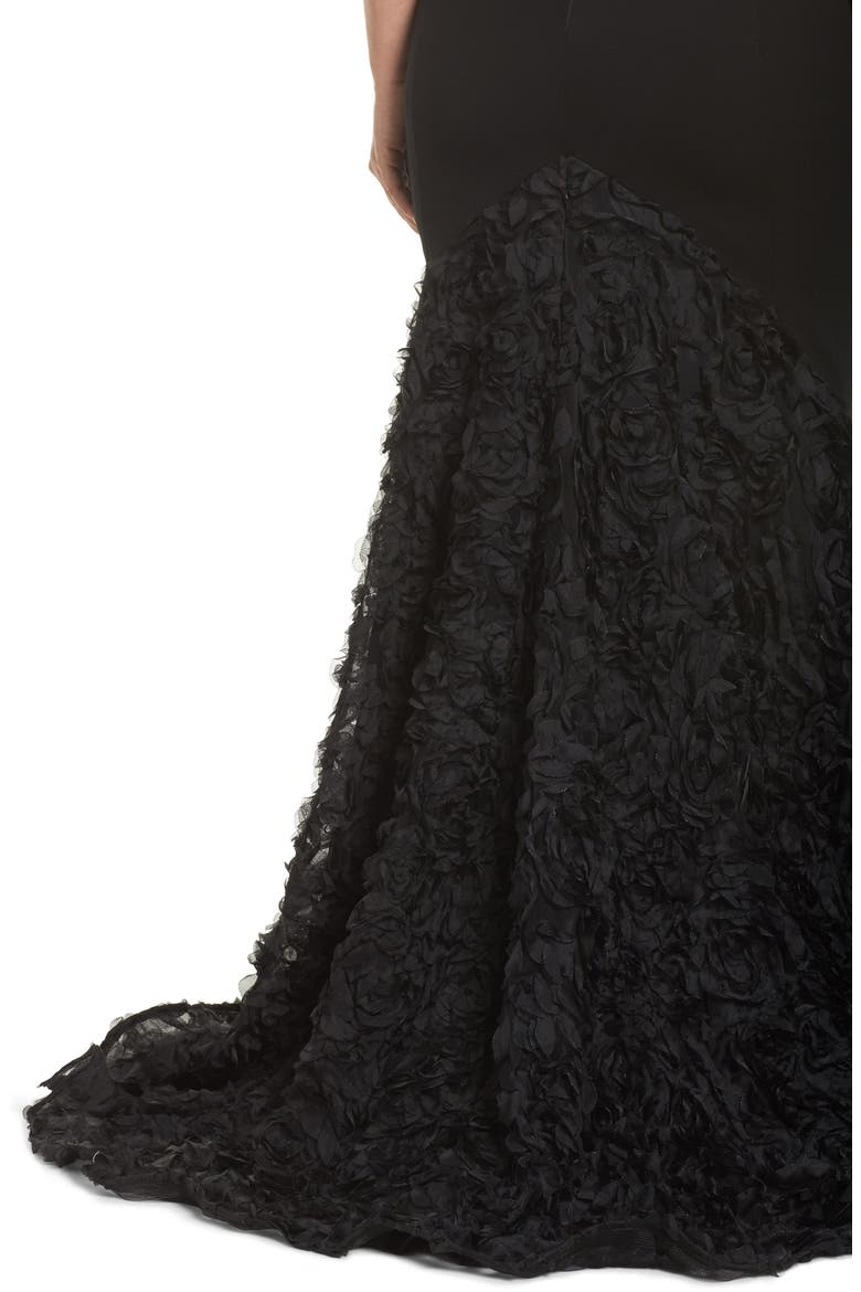 Strapless Bustier Rosette Gown, Alternate, color, BLACK