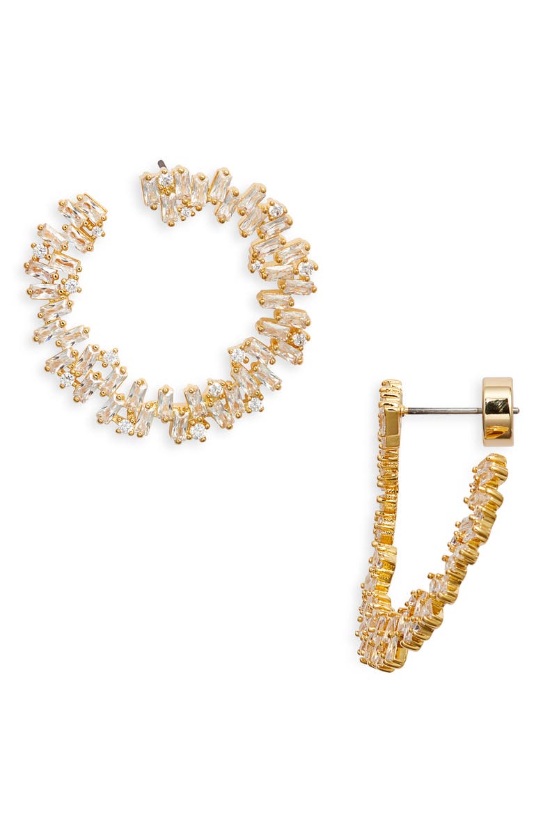 Nordstrom Scattered Baguette Cubic Zirconia Front/Back Earrings, Main, color, Clear- Gold