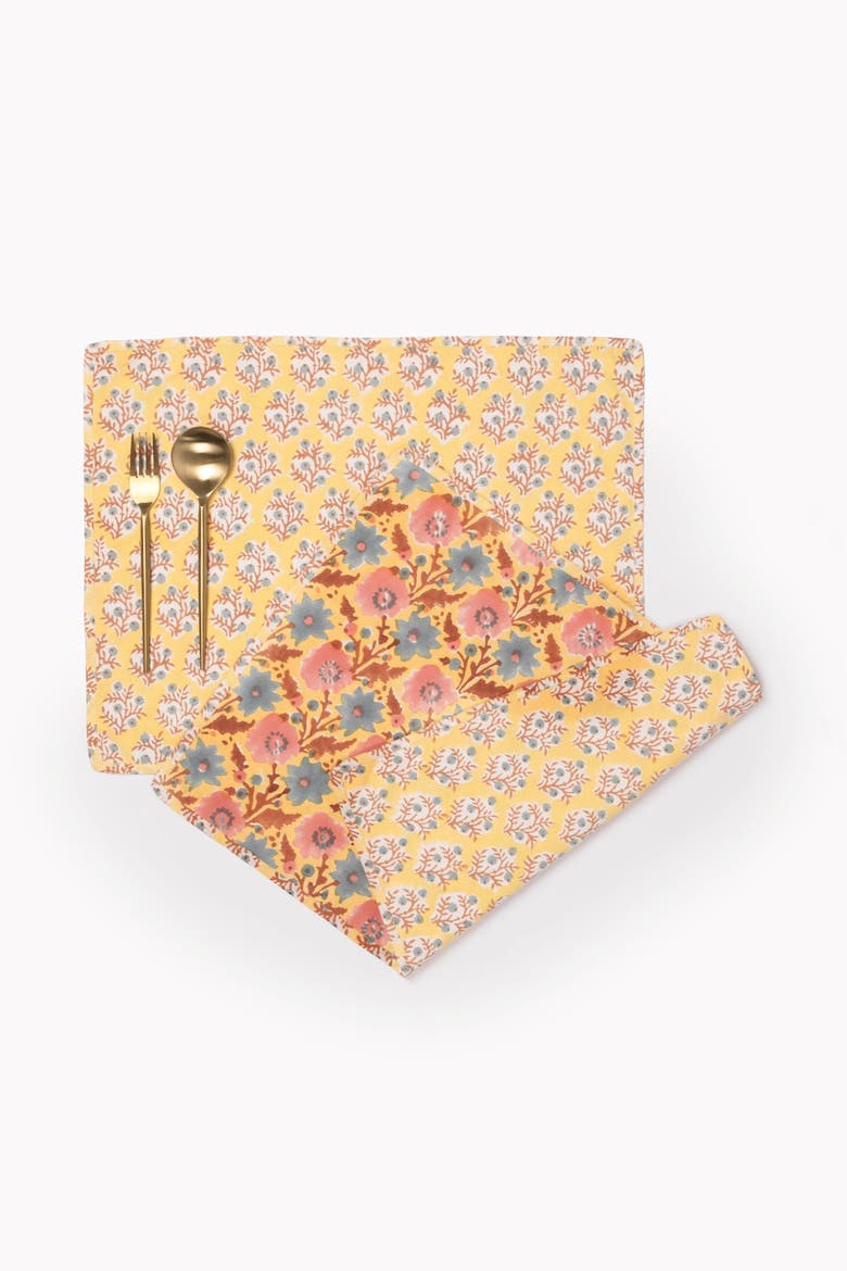 Amaltas Reversible Block Print Placemats Set of 2, Alternate, color, Yellow