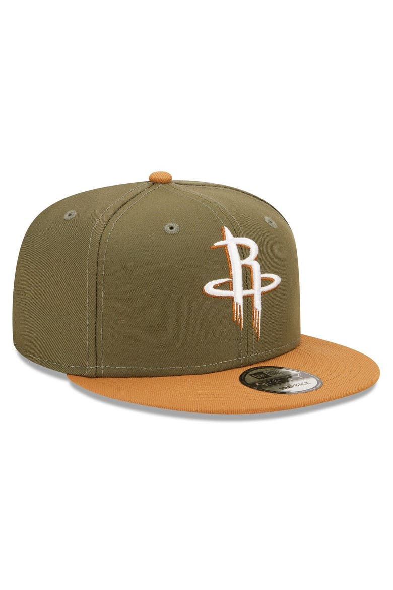 Men's New Era Olive/Brown Houston Rockets Two-Tone Color Pack 9FIFTY Snapback Hat, Alternate, color, Olive