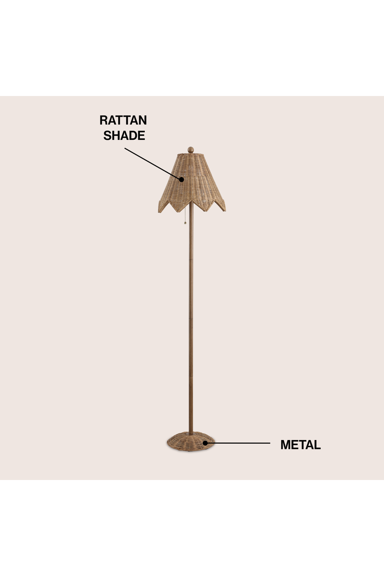Tybee 60.5" Traditional Coastal Rattan Scalloped LED Floor Lamp, Alternate, color, Brown